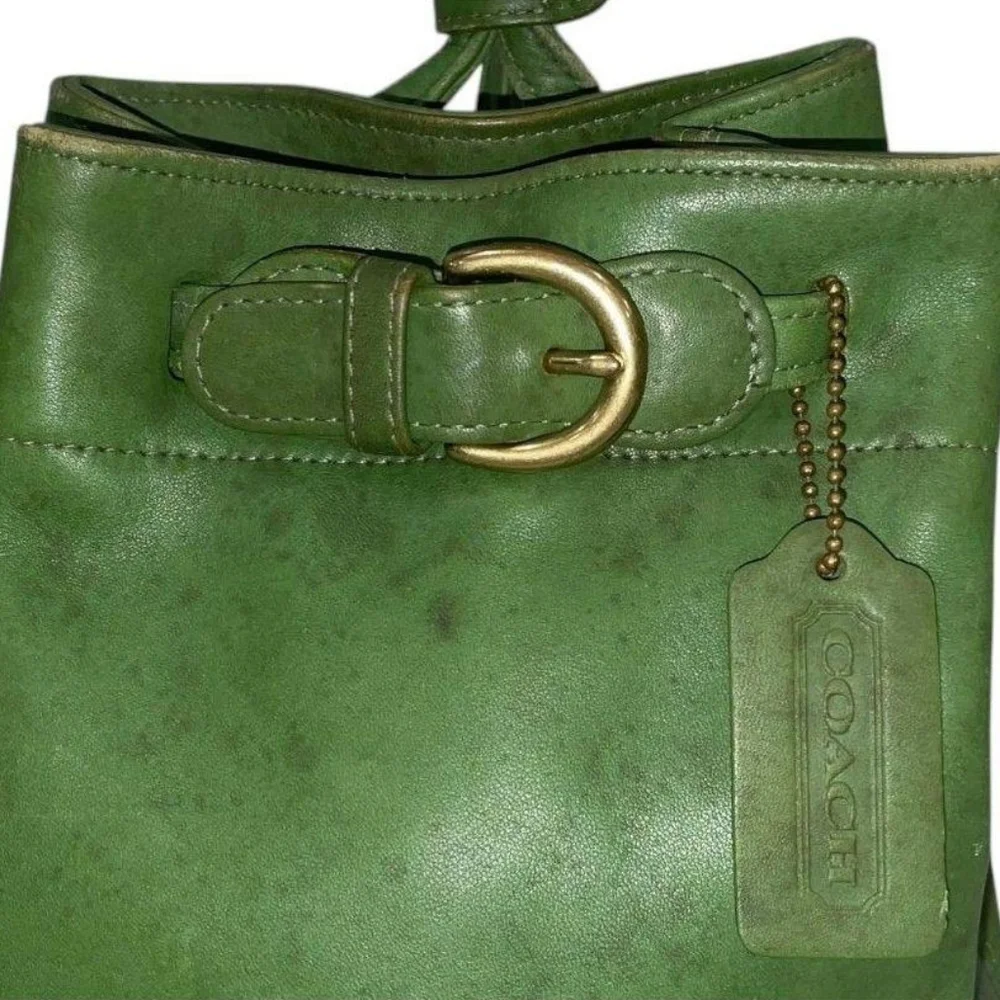 Vintage COACH Green‎ Leather Bucket Bag with Buckle Detail